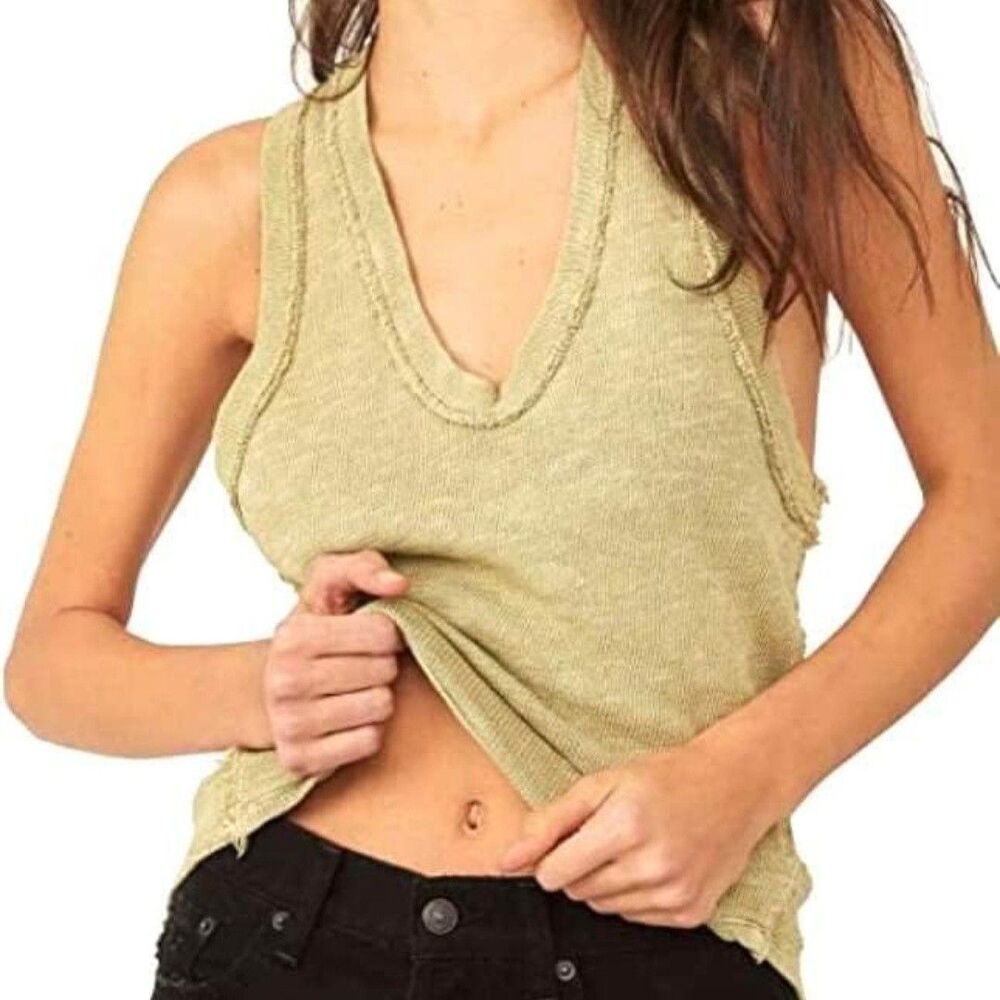 NEW Free People We The Free Green Boho Indie Sleaze Slim N Simple Knit Tank